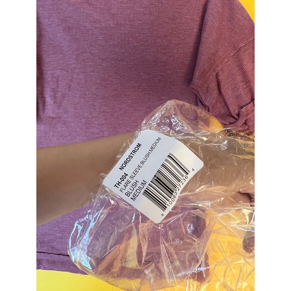 Baea Split Neck Flare Sleeve Thermal Top Womens M Pink Blush Knit Pullover NWT - Picture 8 of 8